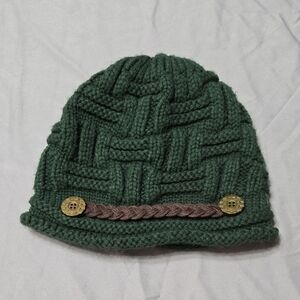 Something Special Green Knit  Hat with Button Detail